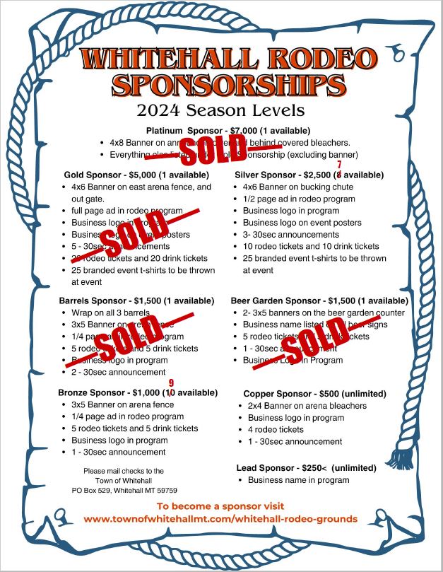Whitehall Rodeo Grounds Sponsorship list